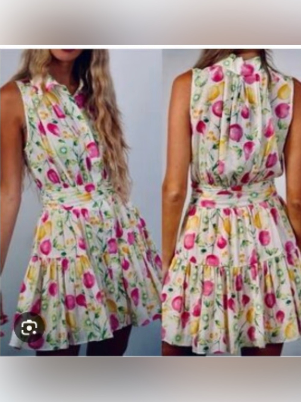 Cynthia Rowley Sleeveless Floral Mini Dress in Pink, Yellow & Green